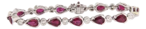 Diamond Ruby 14k White Gold Pear Link Tennis Bracelet
