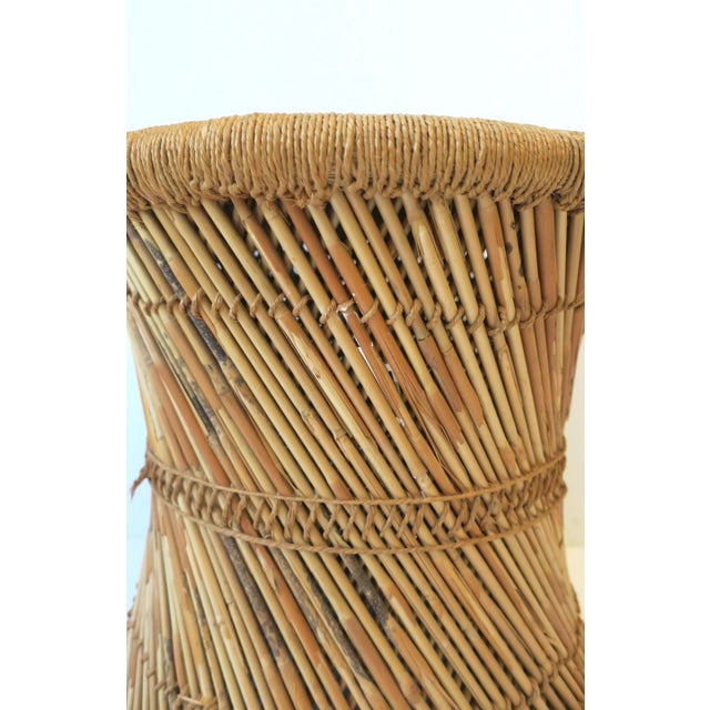 Wicker Pencil Reed Stool or Side Drinks Table With Glass Top For Sale - Image 11 of 12
