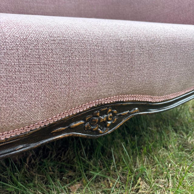 Vintage Blush Wood Frame Loveseat For Sale - Image 4 of 15