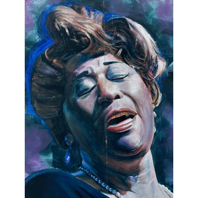 1980s 10' Foot Tall Oil on Canvas Portrait of Ella Fitzgerald - verso signed by Kenmark For Sale - Image 4 of 4