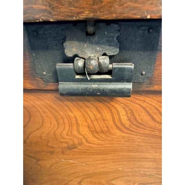 Asian Antique Mid 20th Century Korean Elmwood Rice Chest With Tansu Altar Cabinet Locks For Sale - Image 3 of 6