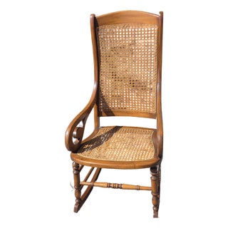 Antique 1870s Cherry Lincoln Rocking Chair Cane Seat & Back For Sale