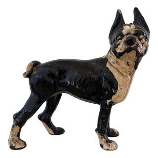 Vintage Cast Iron Boston Terrier Dog Doorstop Early 20th Century For Sale