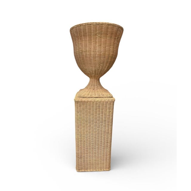 Pair of Monumental Woven Rattan Urns on Pedestals For Sale - Image 4 of 10