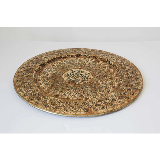 Gold Indian Mughal Style Overlaid and Hand Painted Metal Platter 1950 For Sale - Image 8 of 13