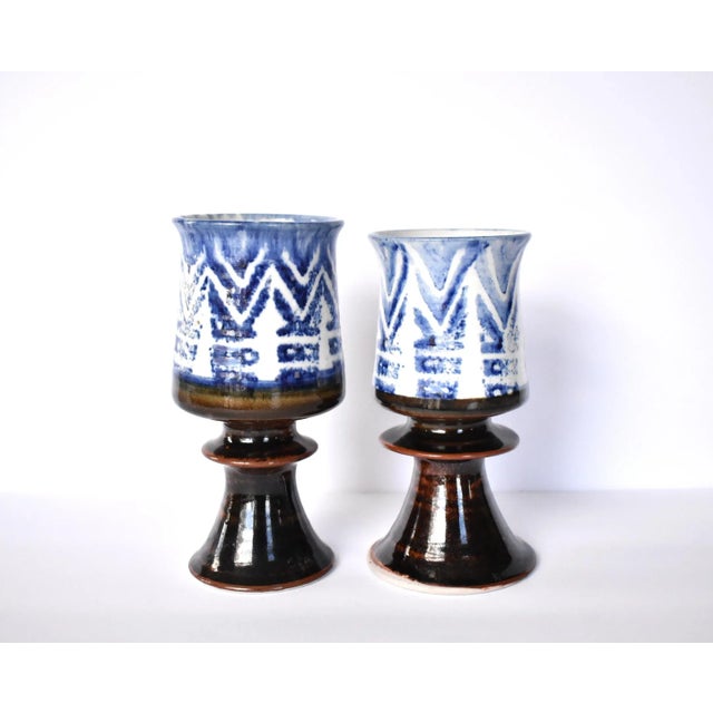 Contemporary Pair of His & Hers Art Pottery Ceramic Goblets For Sale - Image 3 of 8