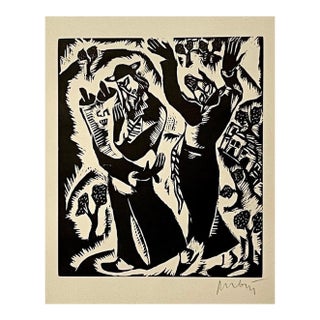 Reuven Rubin, Rare 1923 Cubist Reuven Rubin Woodcut Woodblock Print Israeli Hasidic Judaica For Sale