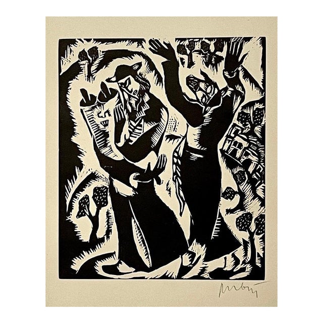 Reuven Rubin, Rare 1923 Cubist Reuven Rubin Woodcut Woodblock Print Israeli Hasidic Judaica For Sale
