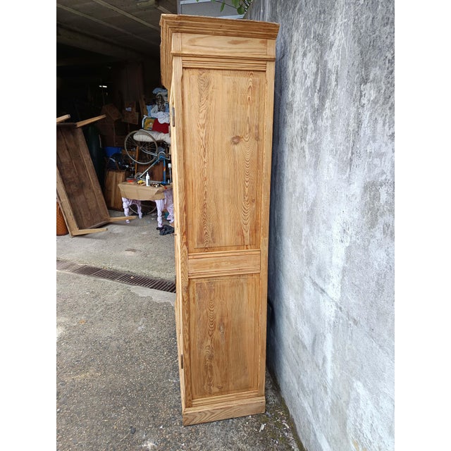 Wood Antique Stripped Fir Wardrobe, 1890s For Sale - Image 7 of 18