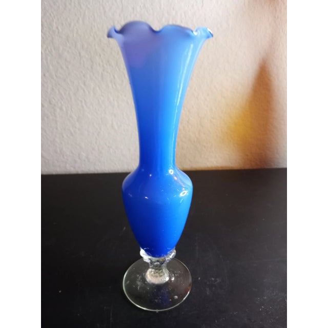Glass Cobalt Blue Ombre Hand Blown Cased Glass Bud Vase For Sale - Image 7 of 7