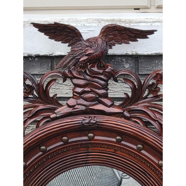 1940s American Federal Eagle Hand Carved Mahogany Wall Mirror Large For Sale - Image 12 of 15