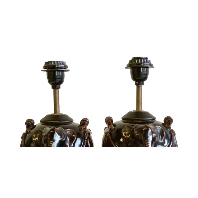 Ceramic Vintage Glazed Ceramic Elephant Lamps - a Pair For Sale - Image 7 of 12