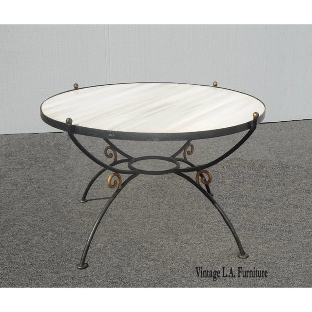 Vintage Spanish Style Wrought Iron W White & Gray Marble Top Coffee Table For Sale - Image 13 of 13