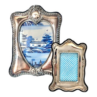 1990s Silver Plate Metal Edwardian Scrolled Picture Frames - Set of 2 For Sale