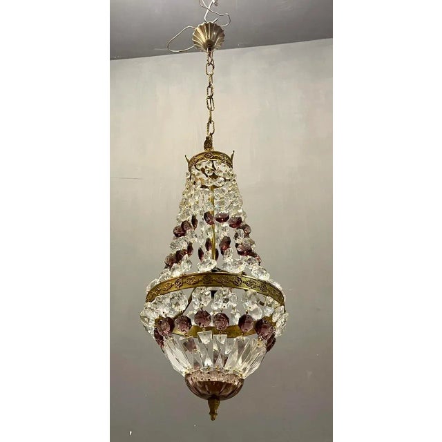 1960s Italian Crystal Basket Chandelier For Sale - Image 5 of 9