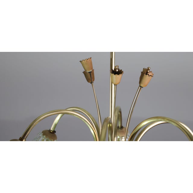 1950 Art Decò Murano Glass and Brass Chandelier, 6 Light For Sale - Image 14 of 18