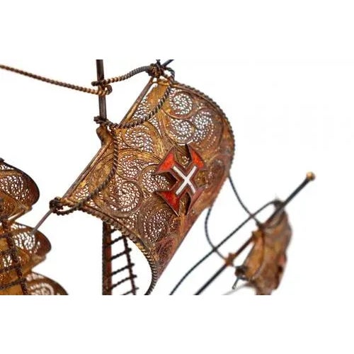 Silver Caravel with Gilded Filigree and Maltese Crosses For Sale - Image 3 of 8