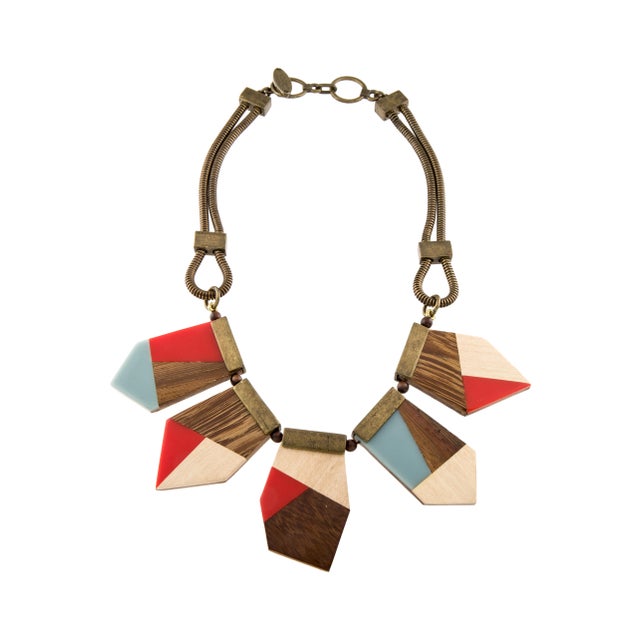 Modernist Necklace Lela Rose Wood Resin Colorblock Collar Bib For Sale - Image 12 of 12