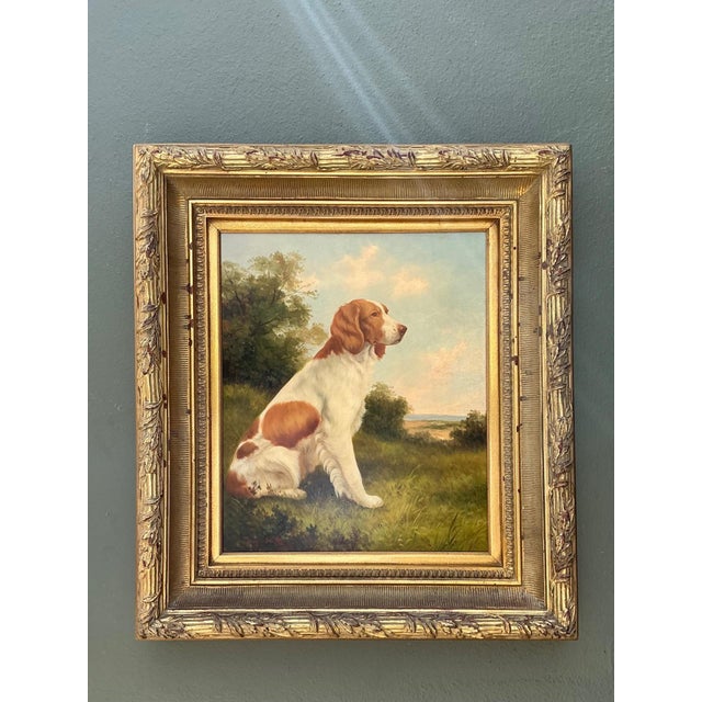 Mid 20th Century Vintage Landscape Oil Painting With Dog For Sale - Image 5 of 14