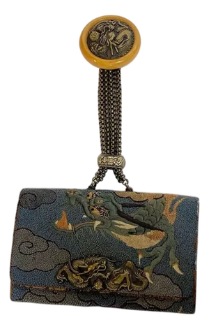 Japanese Meiji Silk Brocade and Mixed Metal Tobacco Pouch Sagemono