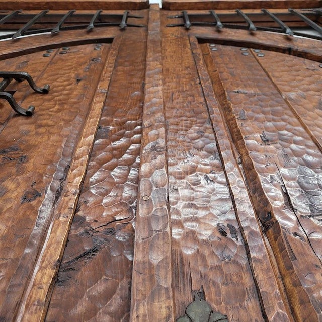 Handcrafted Solid Wood Rustic Exterior Double Door – Custom Mexican Design Made to Order For Sale - Image 4 of 15