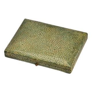 Rare Antique Green Shagreen Leather Jewelry Presentation Box Case For Sale