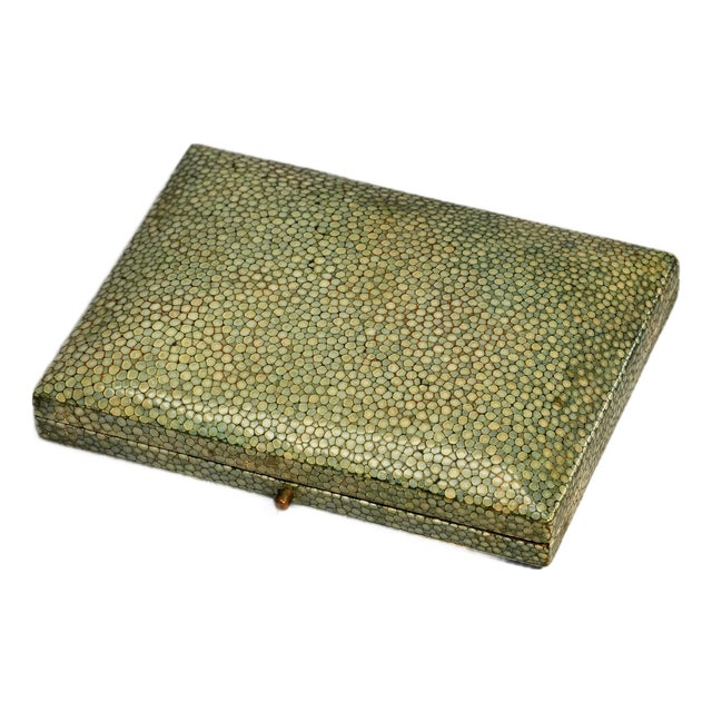 Rare Antique Green Shagreen Leather Jewelry Presentation Box Case For Sale