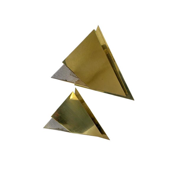 Geometric Brass Pyramid Wall Lights by Baulmann, 1970s, Set of 2 For Sale - Image 6 of 14