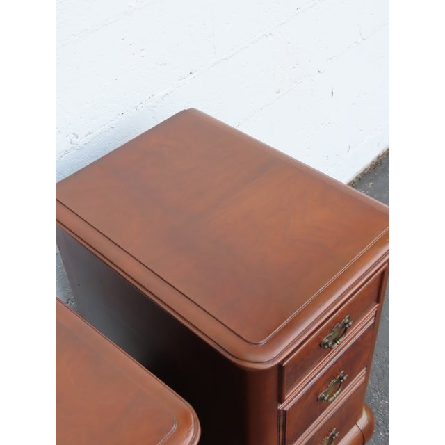 Tall Narrow Queen Anne Burl Walnut Nightstands End Bedside Tables a Pair 6659 For Sale - Image 9 of 18