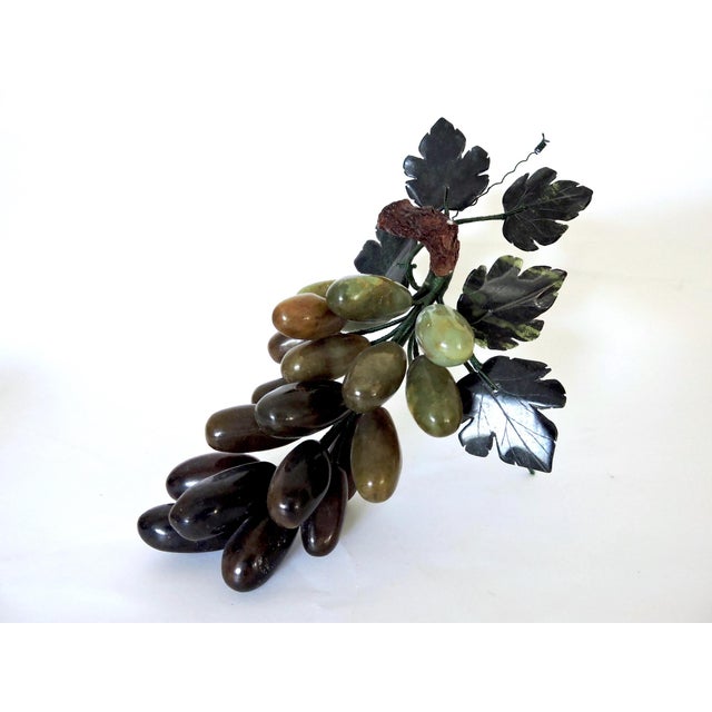 Polished to perfection - heavy green onyx Italian grape cluster with onyx leaves and supporting wire stand/legs....