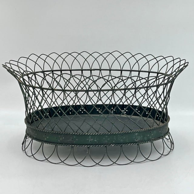 Metal Vintage Oval Toleware Planter Cachepot Jardiniere Centerpiece Made in Mexico For Sale - Image 7 of 11