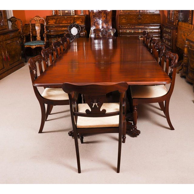 Antique 19th Century George IV Regency Twin Pedestal Dining Table & Chairs, Set of 13 For Sale - Image 4 of 13