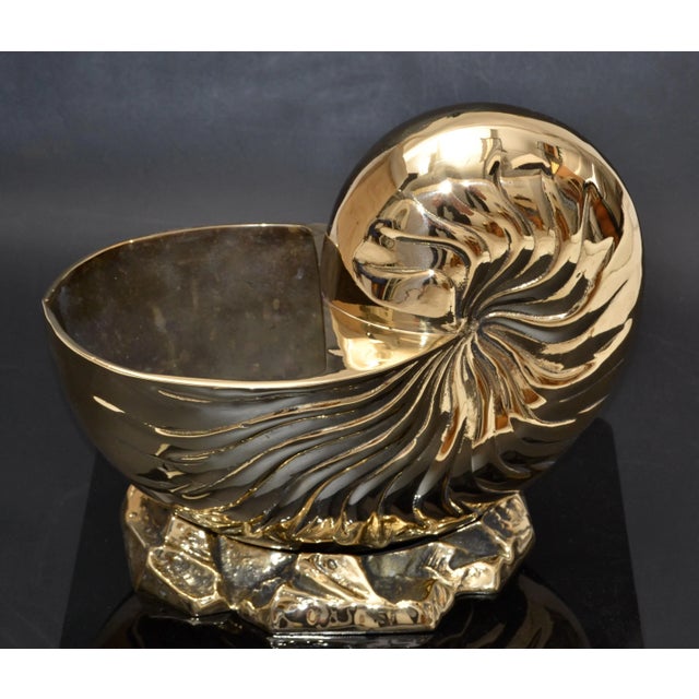 Asian Style Hollywood Regency Polished Bronze Nautical Seashell Footed Planter For Sale - Image 4 of 13