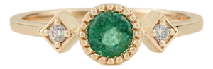 Round Emerald Trilogy Vintage Ring With Diamonds in 14k Yellow Gold Size 4