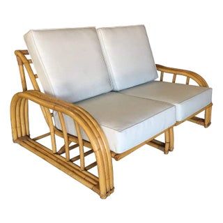 1940s Restored Museum Quality Paul Laszlo Designed Arched 3-Strand Rattan Settee For Sale