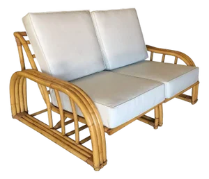 Rare Restored Museum Quality 3-Strand Rattan Settee, Paul Laszlo for Ficks Reed