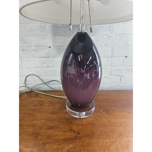 Early 21st Century Mottega Purple & Lucite Double Socket Lamp For Sale - Image 5 of 8