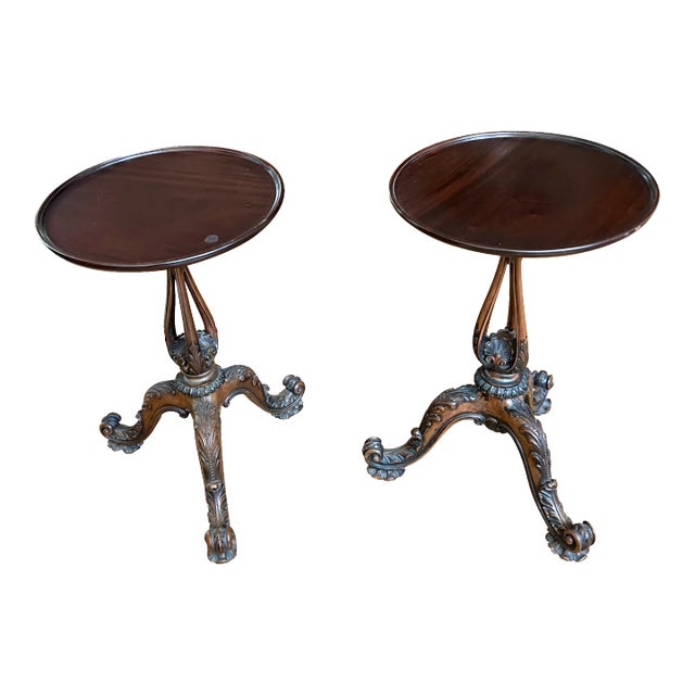 Elegant Pair of English George III Style Carved Mahogany Wine Tables For Sale