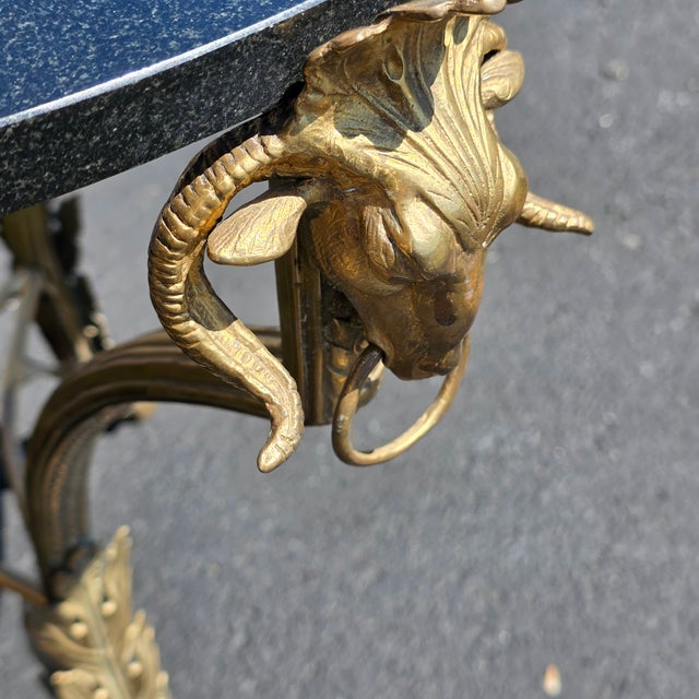Metal Late 20th Century French Round Bronze Gueridon Style Table Rams Heads and Feet With Granite Top For Sale - Image 7 of 9