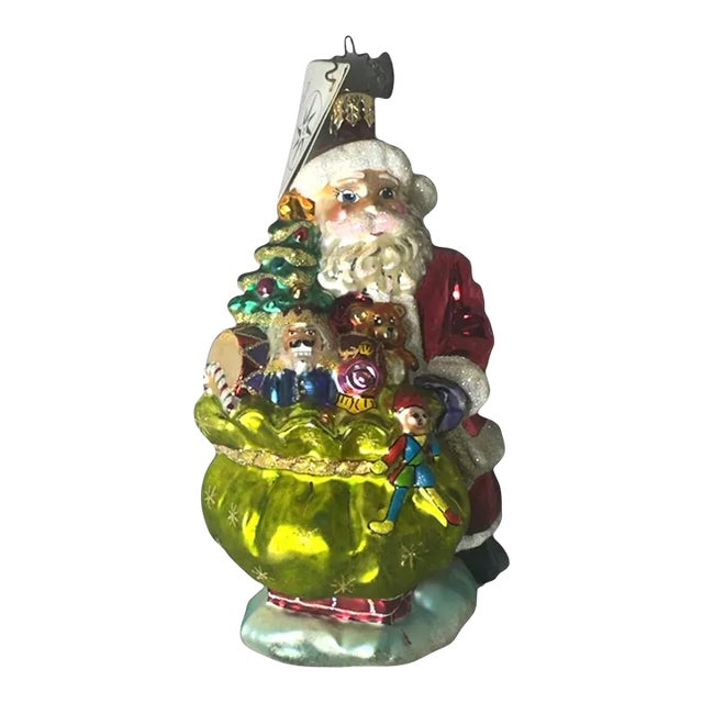 1990s Christopher Radko Santa Deluxe Delivery Glass Christmas Tree Ornament For Sale