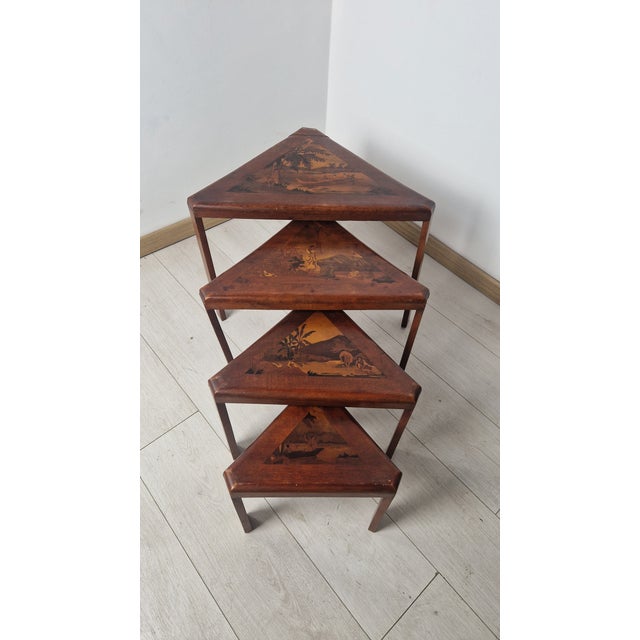 Nesting Tables in Inlaid Wood with Scenes of River Life, 1940s, Set of 4 For Sale - Image 17 of 17