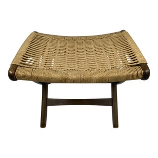 1960s Hans Wegner Style Folding Rope Ottoman For Sale