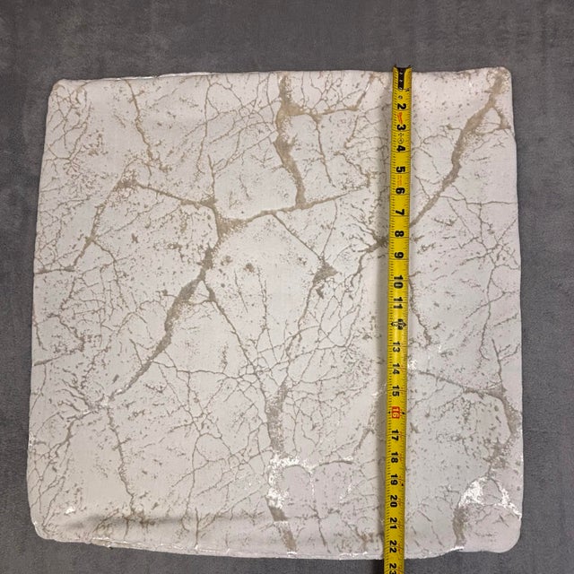 Handmade Designer Marble Crackle Velvet Pillow Cover Metallic Cream Gold 23x22 For Sale In Atlanta - Image 6 of 6