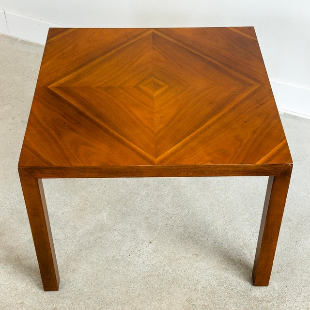 Mid-Century Modern 1960s Lane Altavista Diamond Inlay Walnut Parsons Side Table For Sale - Image 3 of 12