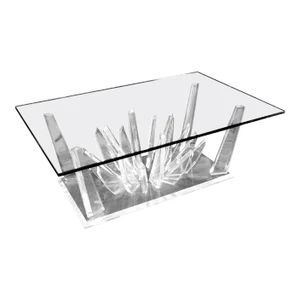 Lucite "Ice Crystals" Base Rectangle Glass Top Mid-Century Modern Coffee Table
