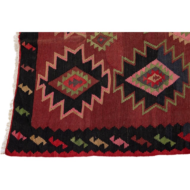 Mid-20th Century Turkish Kilim Red Handmade Tribal Wool Rug For Sale - Image 4 of 9