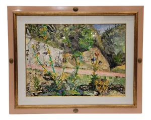 Path of Butterflies, 1970s, Gouache, Framed