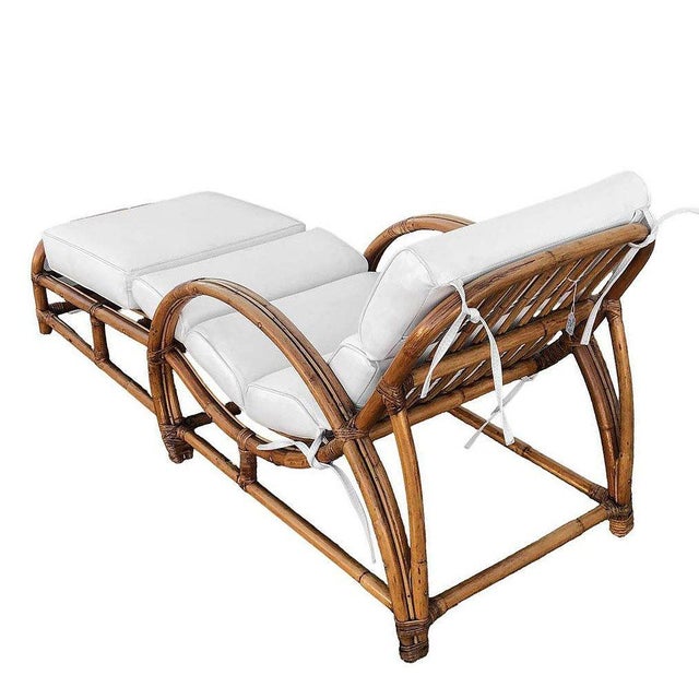 Tan Restored Two-Strand "Half Moon" Rattan Cup Seat Chaise Lounge For Sale - Image 8 of 12