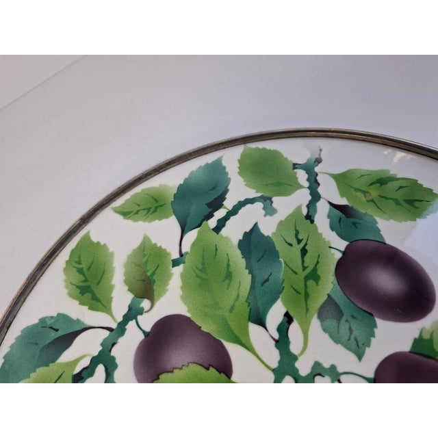 Art Deco Porcelain Tray with Plum Motif and Metal Rim, Czechoslovakia, 1930s For Sale - Image 4 of 13