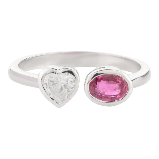 Diamond Heart & Ruby Toi Et Moi Ring Size 7 (All Sizes Available) For Sale